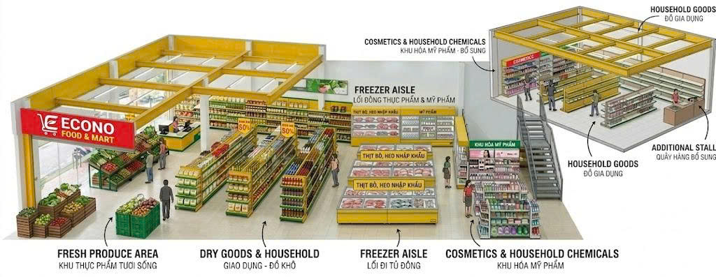ECONO FOOD & MART là một mô hình siêu thị mini/cửa hàng bách hóa hiện đại